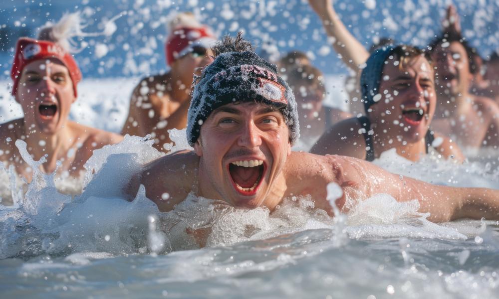 A group of people swimming with toques.