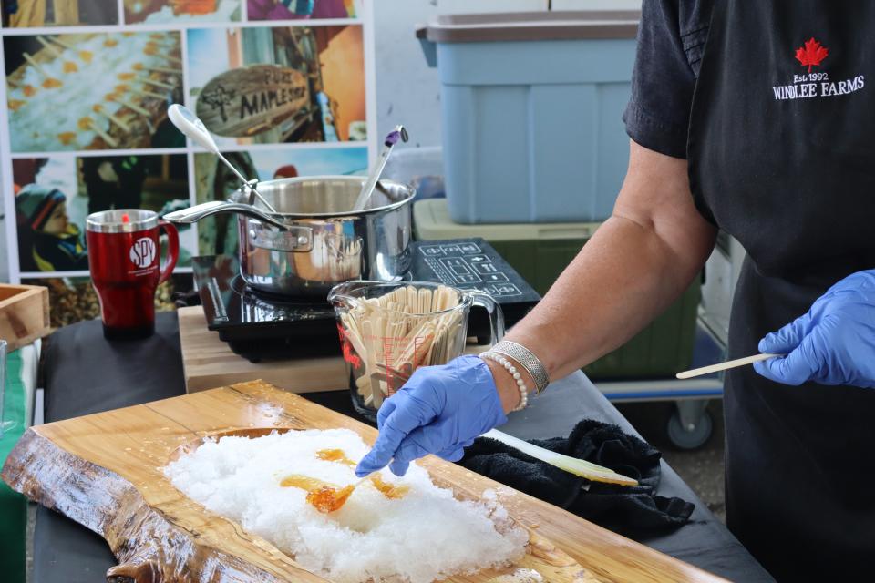 Windlee Farms making maple taffy on snow