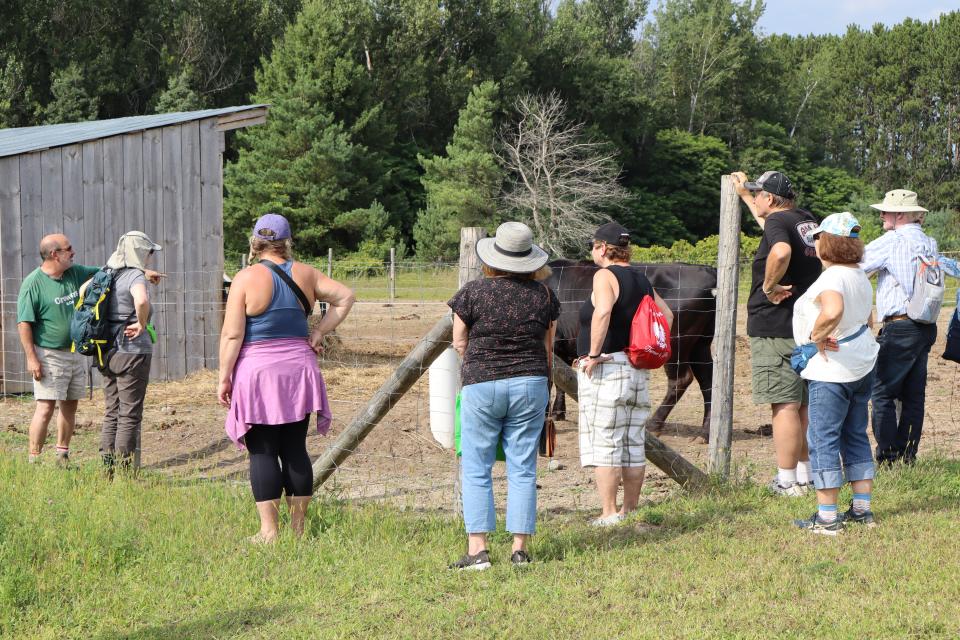 farm crawl participants listening to a farmer talk about their use of the farm animals