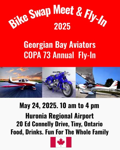 poster advertising the Huronia Airport event Bike Swamp meet and fly-in featuring images of small airplanes and motorcycles