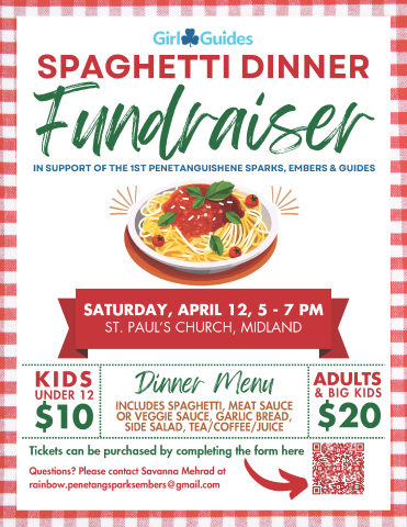 spaghetti dinner fundraiser poster for the 1st penetanguishene sparks, embers and guides